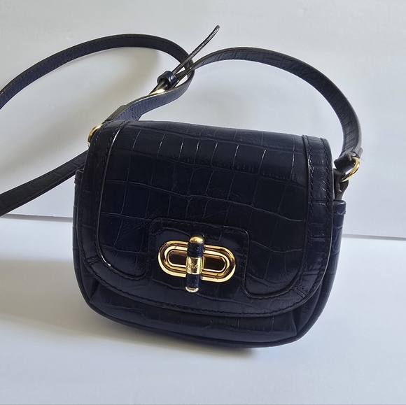 Lauren Ralph Lauren Croc-Embossed Leather Crossbody Bag Blue - Picture 2 of 13